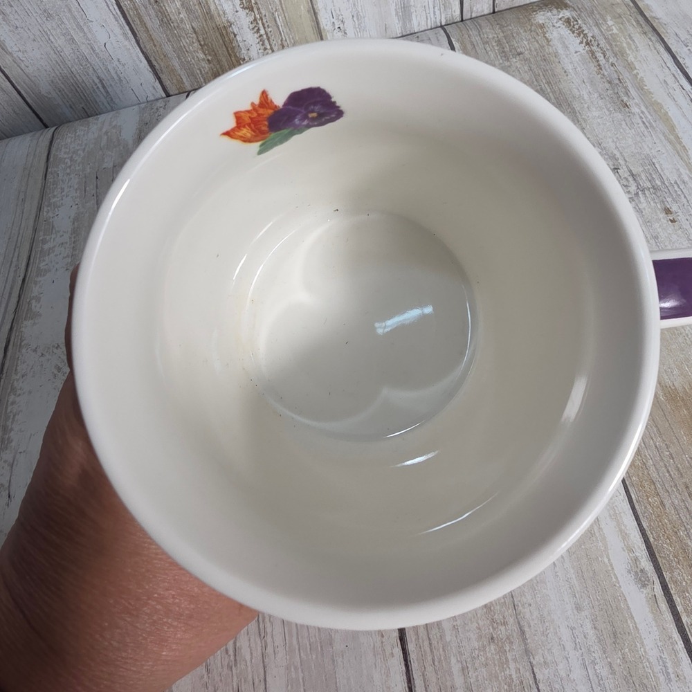 PPD Ron Tanovitz Spring Garden Rabbit Robin China Oversized Mug Purple Handle - Picture 3 of 4